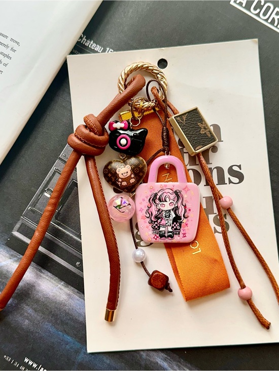 Handmade Accessories - Limited Auth-LV Ribbon with unbranded Pink Character Tote Bag Charm